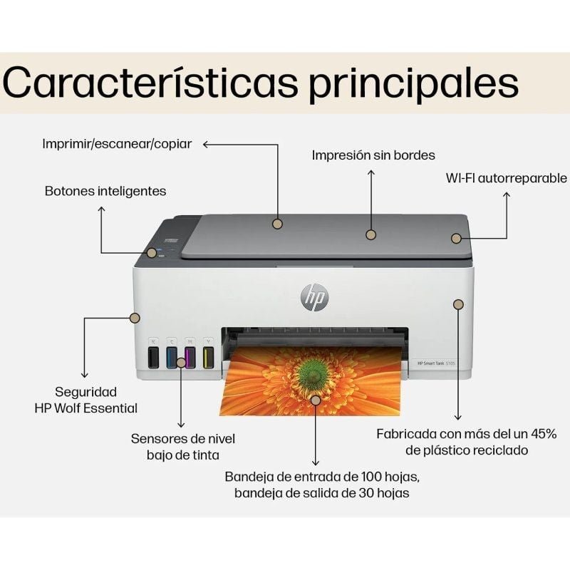 Multifunción Recargable HP Smart Tank 5105/ WiFi/ Blanca - изображение 5