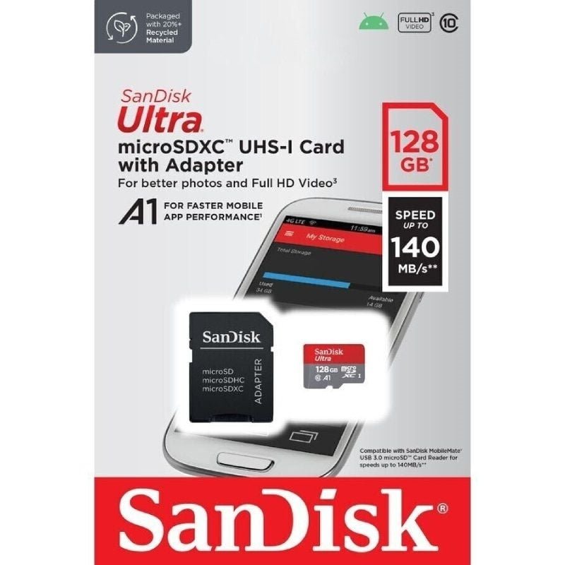 Tarjeta de Memoria SanDisk Ultra 128GB microSD XC con Adaptador/ Clase 10/ 140MBs - изображение 3