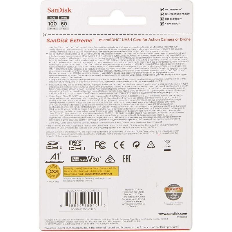 Tarjeta de Memoria SanDisk Extreme 32GB microSD HC UHS-I con Adaptador/ Clase 10/ 100MBs - изображение 4