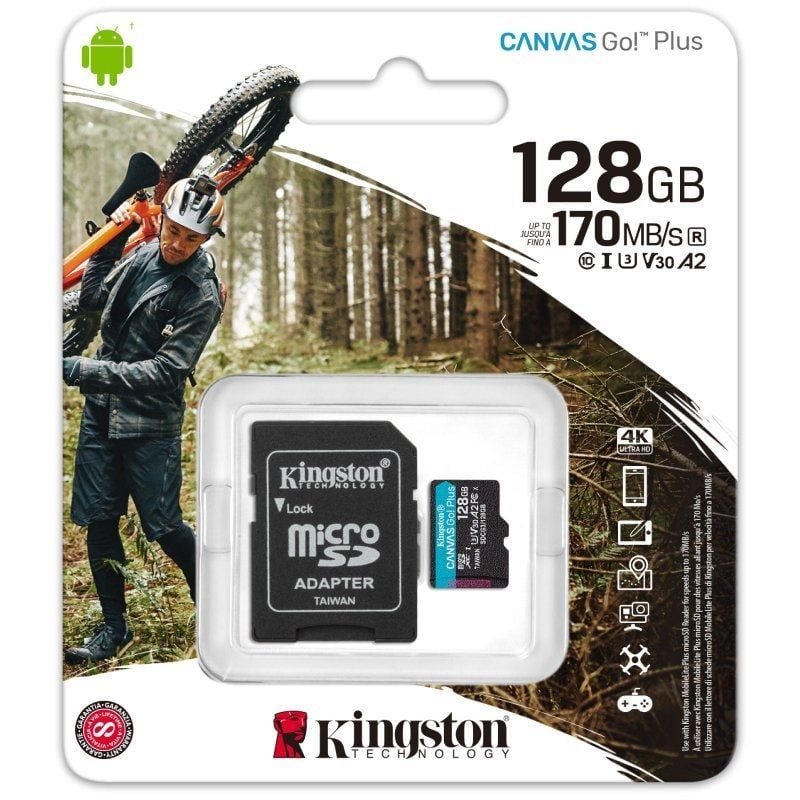 Tarjeta de Memoria Kingston CANVAS Go! Plus 128GB microSD XC con Adaptador/ Clase 10/ 170MBs - изображение 3