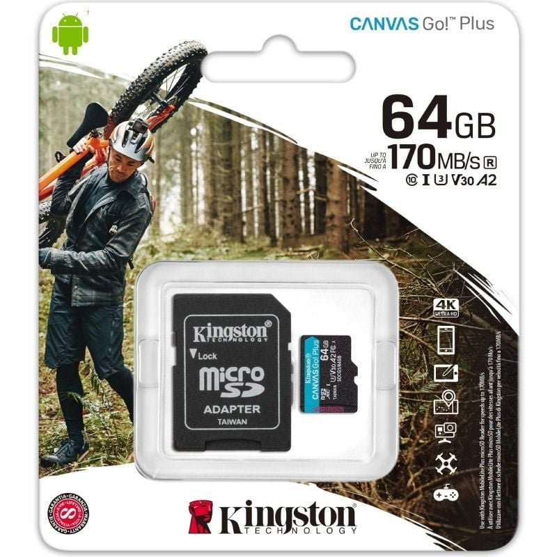 Tarjeta de Memoria Kingston CANVAS Go! Plus 64GB microSD XC con Adaptador/ Clase 10/ 170MBs - изображение 3