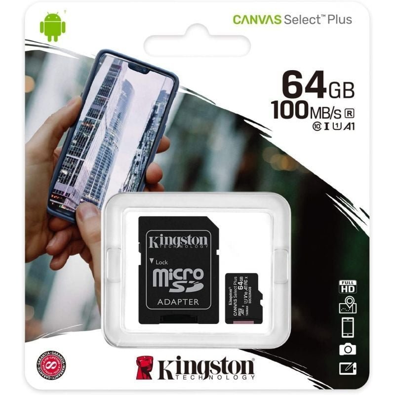 Tarjeta de Memoria Kingston CANVAS Select Plus 64GB microSD XC con Adaptador/ Clase 10/ 100MBs - изображение 3