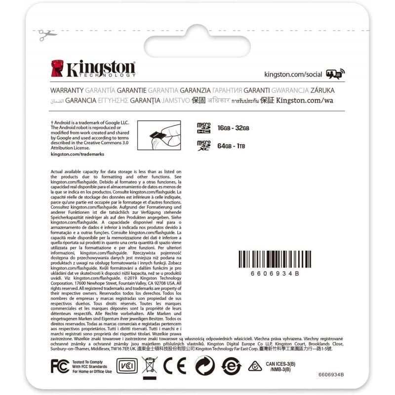 Tarjeta de Memoria Kingston CANVAS Select Plus 64GB microSD XC con Adaptador/ Clase 10/ 100MBs - изображение 4