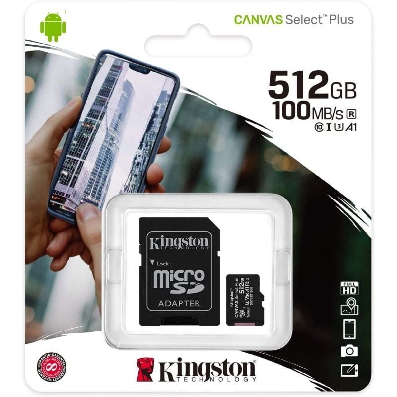 Tarjeta de Memoria Kingston CANVAS Select Plus 512GB microSD XC con Adaptador/ Clase 10/ 100MBs - изображение 3
