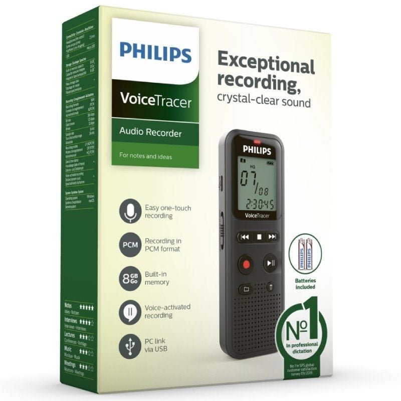 Grabadora de Voz Philips VoiceTracer DVT1160/ 8kHz/ Negro - изображение 3