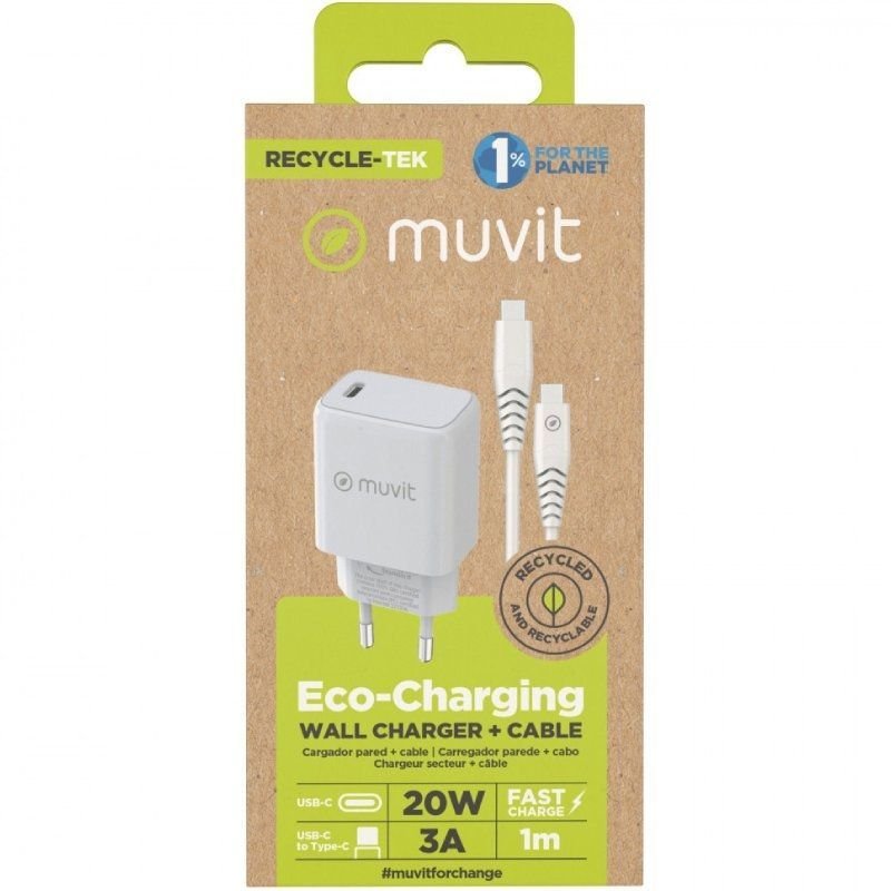 Cargador de Pared Muvit For Change MCPAK0044/ 1xUSB Tipo-C + Cable USB Tipo-C/ 20W - изображение 3