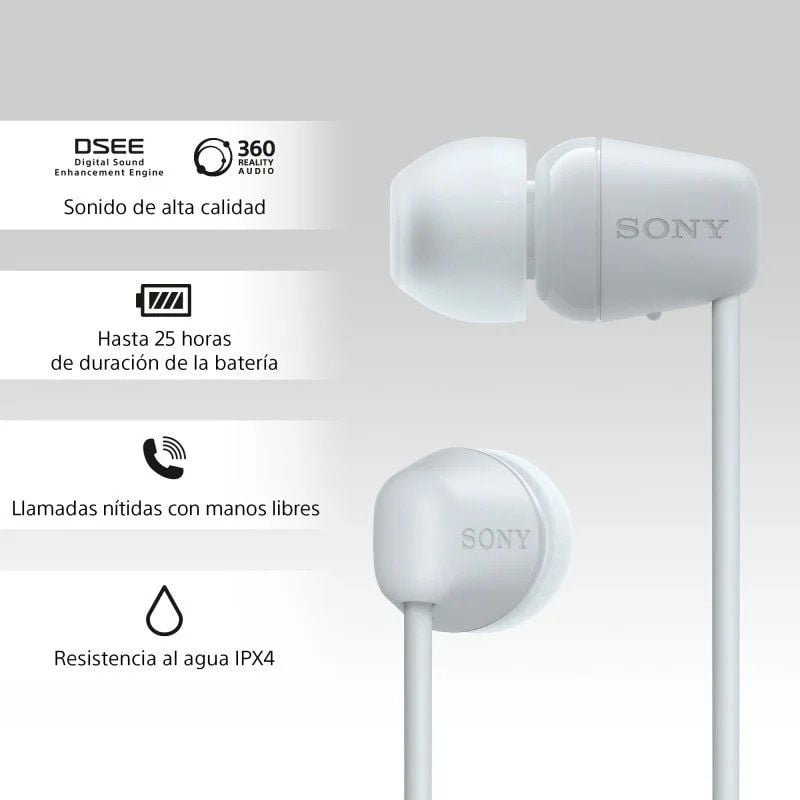 Auriculares Inalámbrico Intrauditivos Sony WI-C100/ con Micrófono/ Bluetooth/ Blancos - изображение 4