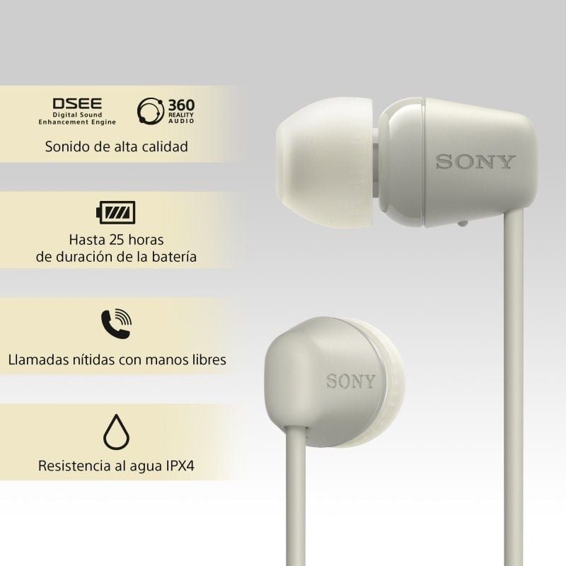 Auriculares Inalámbrico Intrauditivos Sony WI-C100/ con Micrófono/ Bluetooth/ Beige - изображение 4