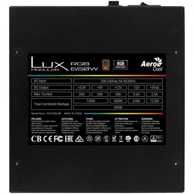 Fuente de Alimentación Aerocool LUX RGB 650M/ 650W/ Ventilador 12cm/ 80 Plus Bronze - изображение 3
