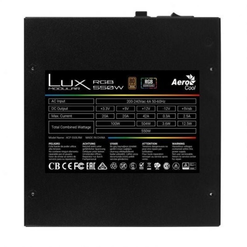 Fuente de Alimentación Aerocool LUX RGB 550M/ 550W/ Ventilador 12cm/ 80 Plus Bronze - изображение 3