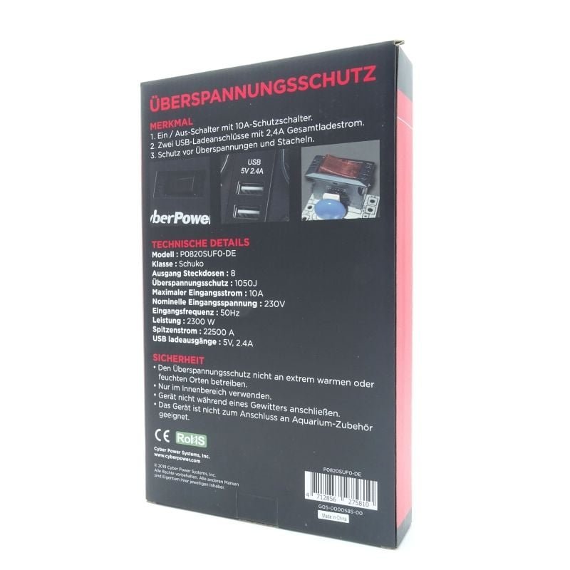 Regleta con Interruptor Cyberpower P0820SUD0-DE/ 8 Tomas de corriente/ 2 USB/ Cable 1.8m/ Negra - изображение 5