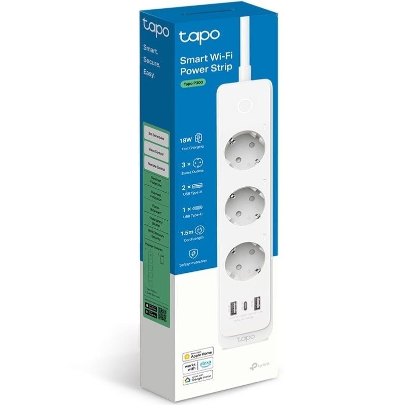 Regleta Inteligente TP-Link Tapo P300/ 3 Tomas de corriente/ 2 USB Tipo-A/ 1 USB Tipo-C/ WiFi/ Blanca - изображение 3