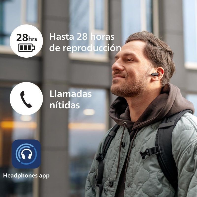 Auriculares Bluetooth Philips TAT2139BK con estuche de carga/ Autonomía 7h/ Negros - изображение 4