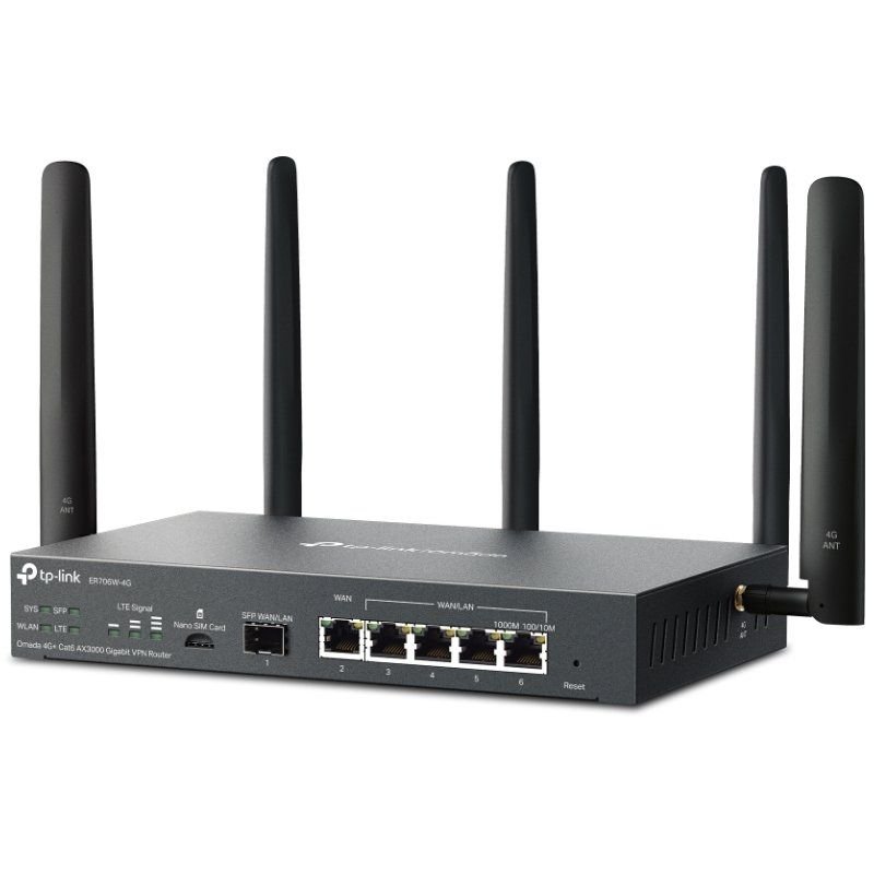 Router VPN 4G TP-Link Omada ER706W-4G/ WiFi 6/ 3000Mbps/ 2.4GHz 5GHz/ 5 Antenas/ WiFi 802.1Q - изображение 2