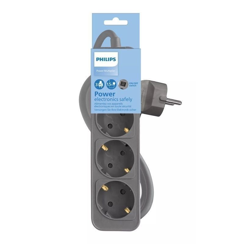Regleta con Interruptor Philips CHP2134G/10/ 3 Tomas de corriente/ Cable 1.5m/ Gris - изображение 2