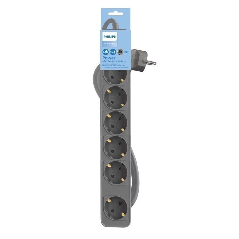 Regleta con Interruptor Philips CHP2164G/10/ 6 Tomas de corriente/ Cable 1.5m/ Gris - изображение 2