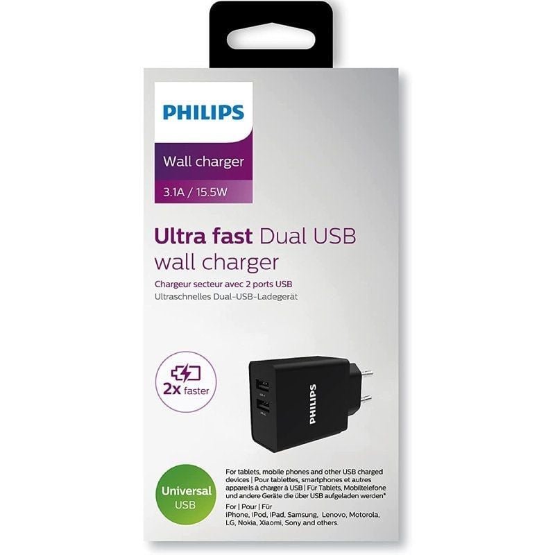 Cargador de Pared Philips DLP2610/ 2xUSB/ 15.5W - изображение 3