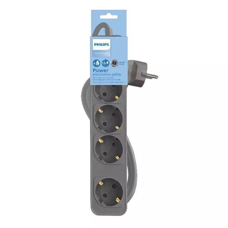 Regleta con Interruptor Philips CHP2144G/62/ 4 Tomas de corriente/ Cable 1.5m/ Gris - изображение 2