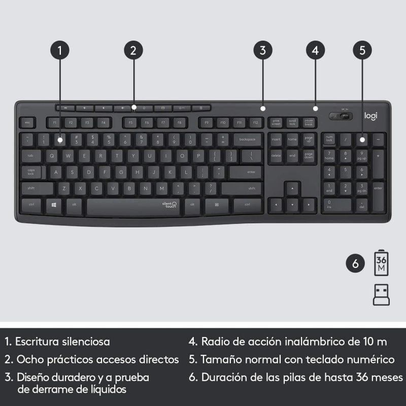 Teclado y Ratón Inalámbricos Logitech Silent Touch MK295/ Grafito - изображение 4