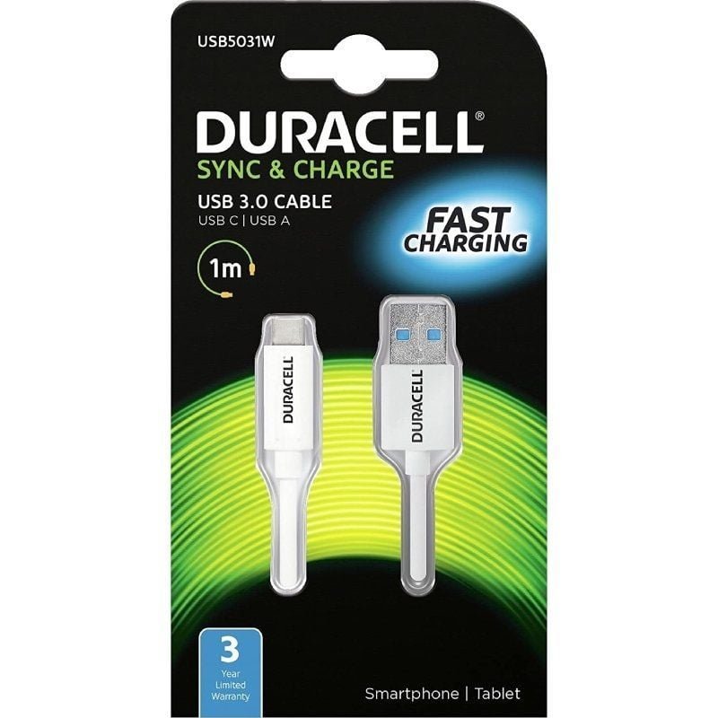 Cable USB 3.0 Tipo-C Duracell USB5031W/ USB Tipo-C Macho - USB Macho/ 1m/ Blanco - изображение 2
