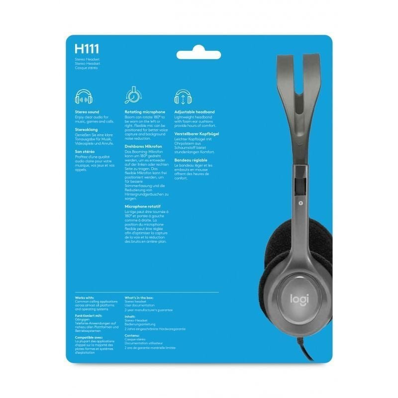 Auriculares Logitech H111/ con Micrófono/ Jack 3.5/ Negros - изображение 4