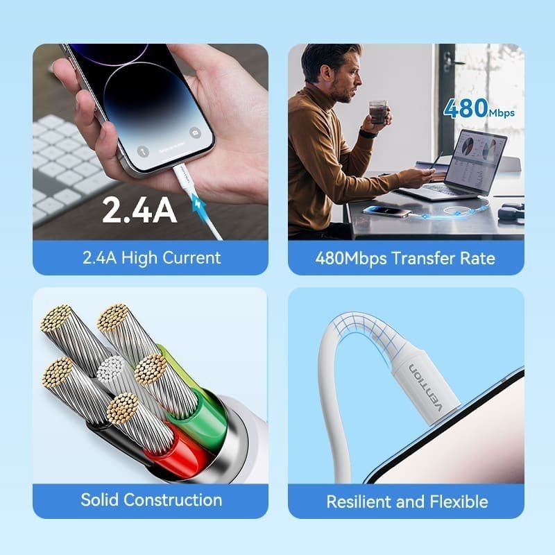 Cable USB 2.0 Lightning Vention LAIWF/ USB Macho - Lightning Macho/ 480Mbps/ 1m/ Blanco - изображение 3