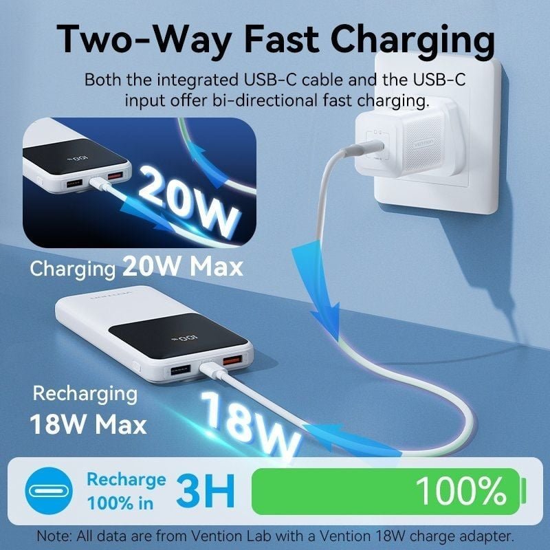 Powerbank 10000mAh Vention FHOB0/ 22.5W/ Negra/ Incluye Cable USB TIpo-C y Lightning - изображение 4
