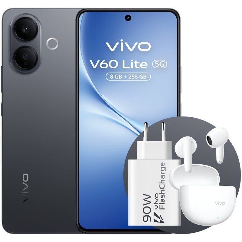Smartphone Vivo V60 Lite 8GB/ 256GB/ 6.77"/ 5G/ Negro/ Incluye Cargador 90W y Buds