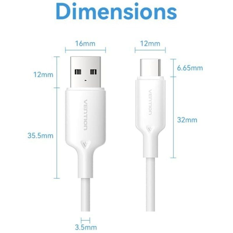 Cable USB 2.0 Tipo-C Vention CTQWF/ USB Tipo-C Macho - USB Macho/ Hasta 60W/ 480Mbps/ 1m/ Blanco - изображение 3