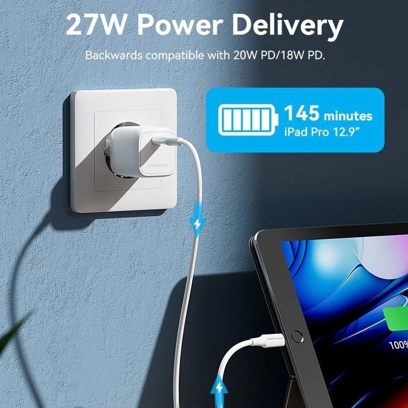 Cable USB 2.0 Tipo-C Lightning Vention LAJWF/ USB Tipo-C Macho - Lightning Macho/ Hasta 27W/ 480Mbps/ 1m/ Blanco - изображение 5