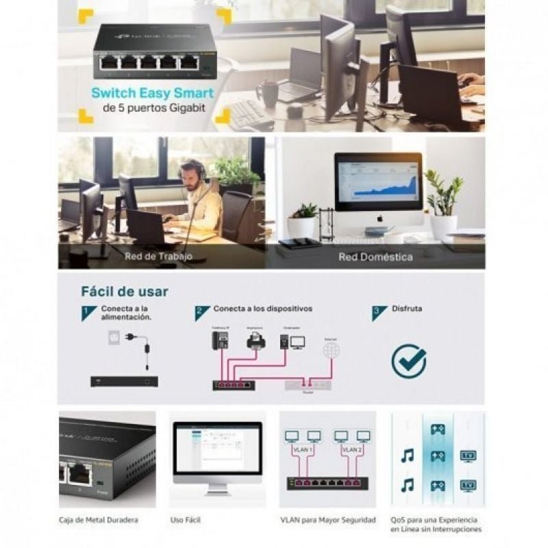Switch TP-Link Easy Smart TL-SG105E 5 Puertos/ RJ-45 10/100/1000 - изображение 4