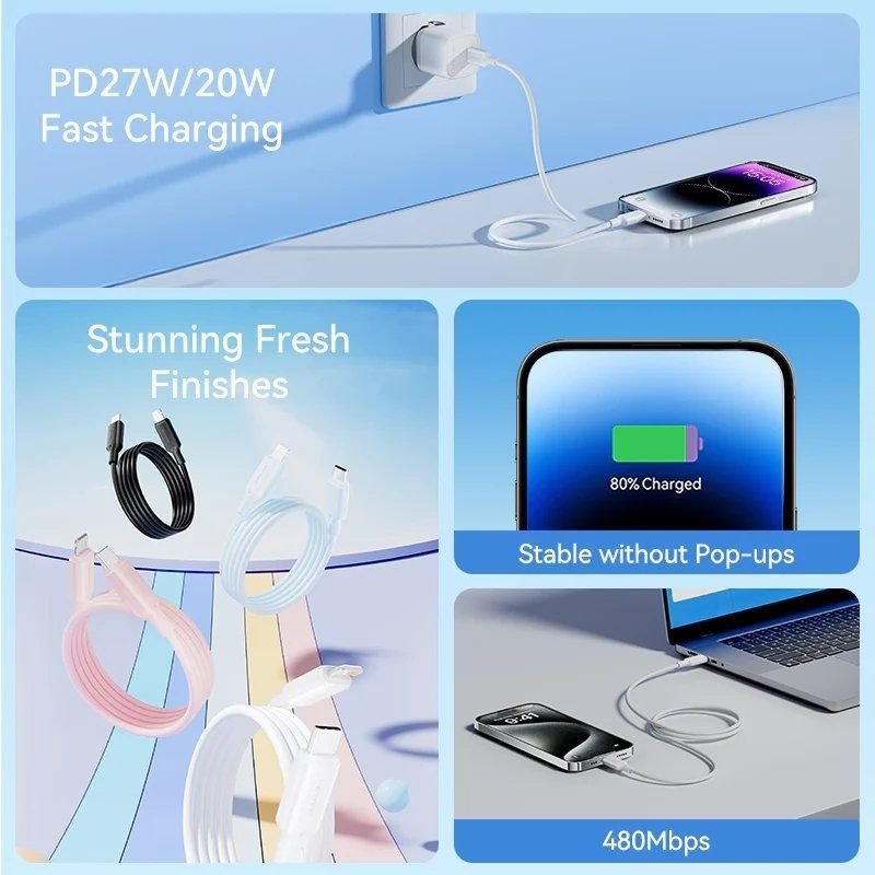 Cable USB 2.0 Tipo-C Lightning Vention LAKPF/ USB Tipo-C Macho - Lightning Macho/ Hasta 27W/ 480Mbps/ 1m/ Rosa - изображение 3