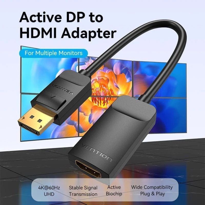 Cable Conversor Vention HBZBB/ DisplayPort Macho - HDMI 4K Hembra/ 15cm/ Negro - изображение 2