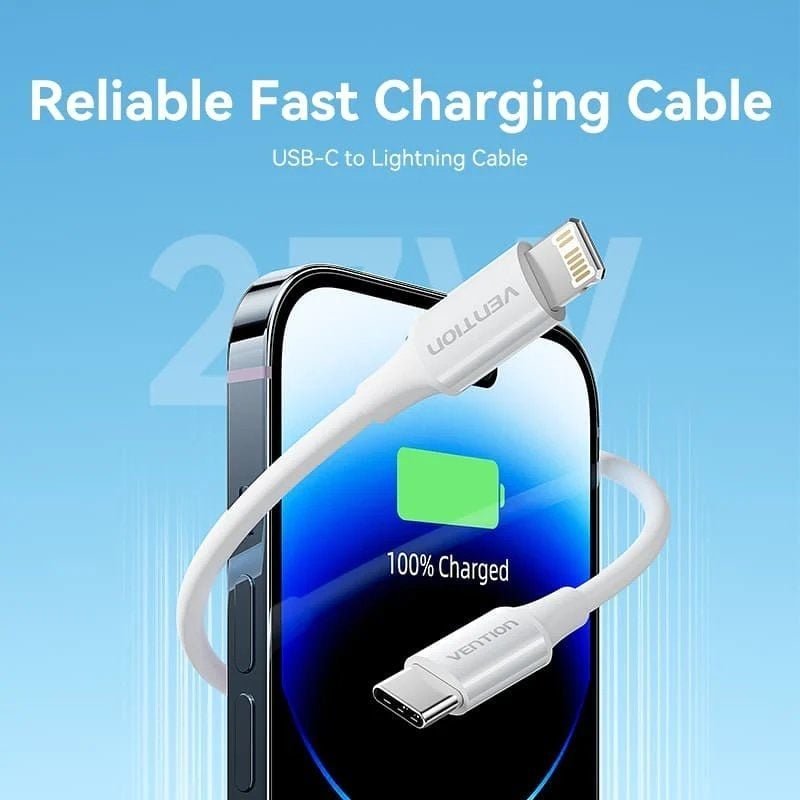 Cable USB 2.0 Tipo-C Lightning Vention LAJWF/ USB Tipo-C Macho - Lightning Macho/ Hasta 27W/ 480Mbps/ 1m/ Blanco - изображение 2