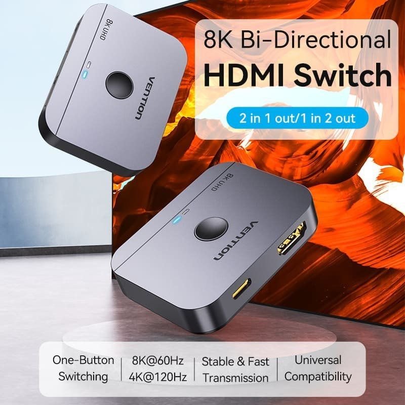 Switch Conmutador 8K HDMI 2.1 Bidireccional Vention AKPH0 HDMI Hembra/USB-C Hembra - 2x HDMI Hembra - изображение 2