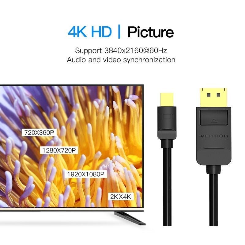 Cable Conversor Vention HAABI/ Mini DisplayPort Macho - DisplayPort Macho/ 3m/ Negro - изображение 2