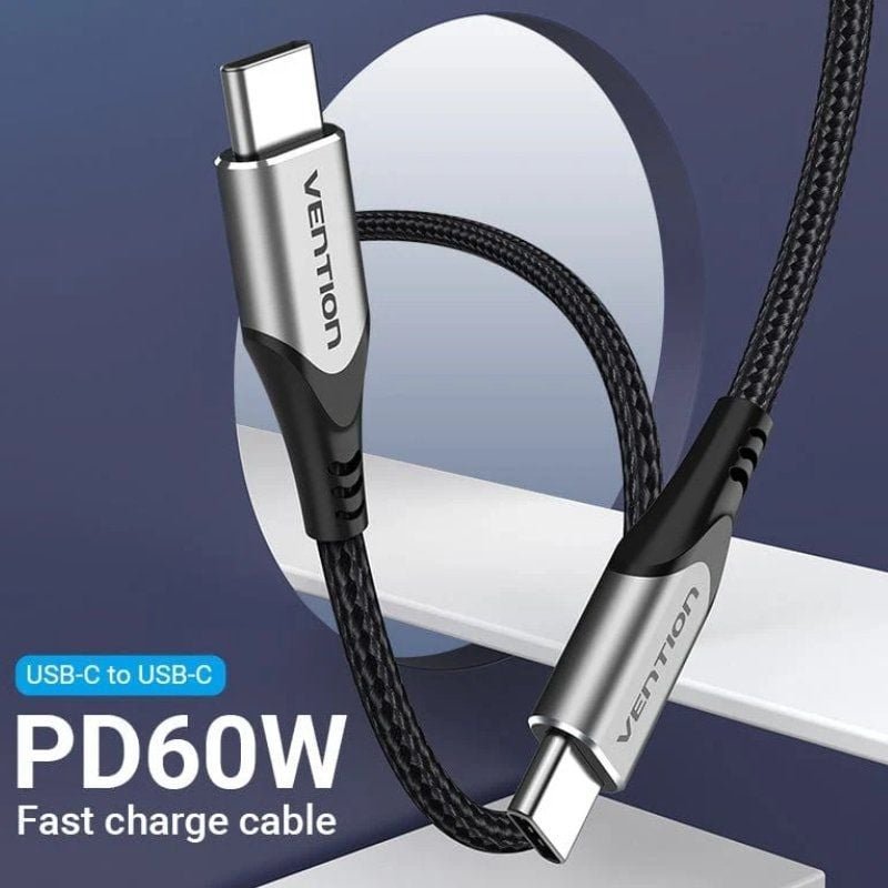 Cable USB 2.0 Tipo-C Vention TADHG/ USB Tipo-C Macho - USB Tipo-C Macho/ Hasta 60W/ 480Mbps/ 1.5m/ Gris - изображение 2