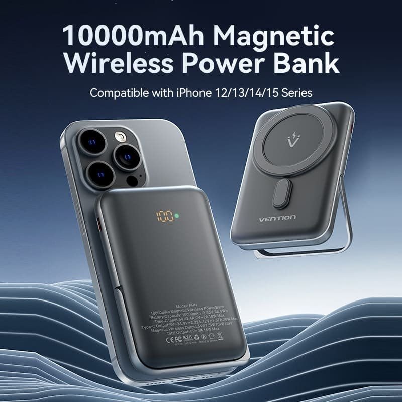 Powerbank 10000mAh Vention FHNB0/ 20W/ Wireless/ Negra - изображение 2