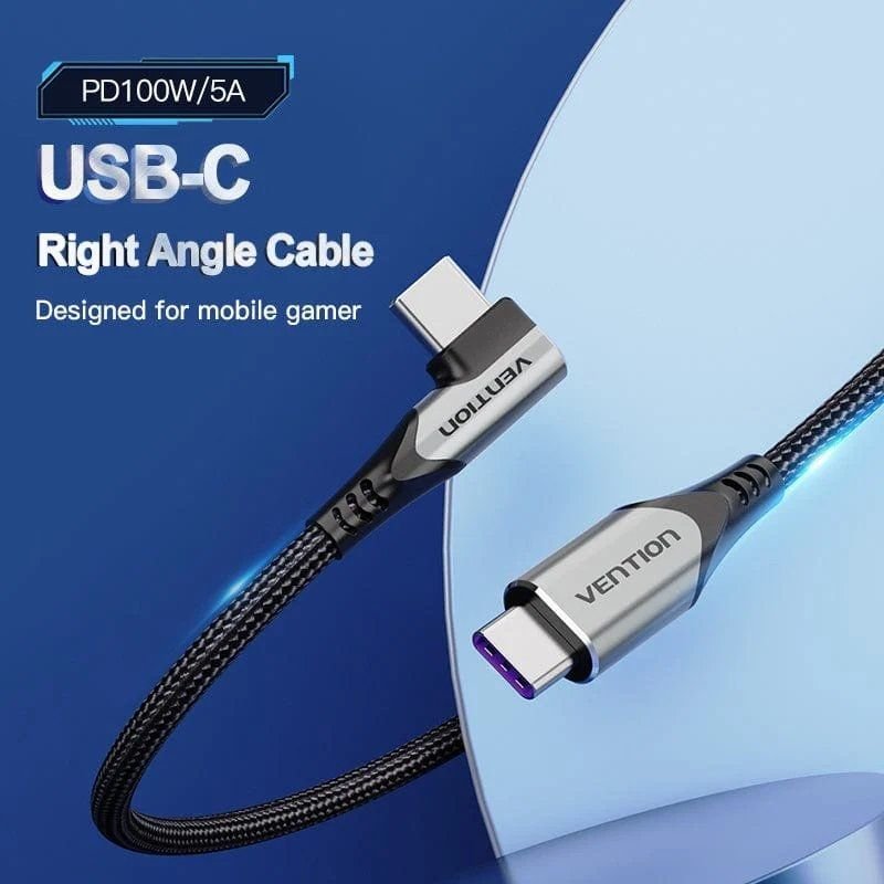 Cable USB 2.0 Tipo-C 90º Vention TAKHF/ USB Tipo-C Macho - USB Tipo-C Macho/ Hasta 100W/ 480Mbps/ 1m/ Gris - изображение 2