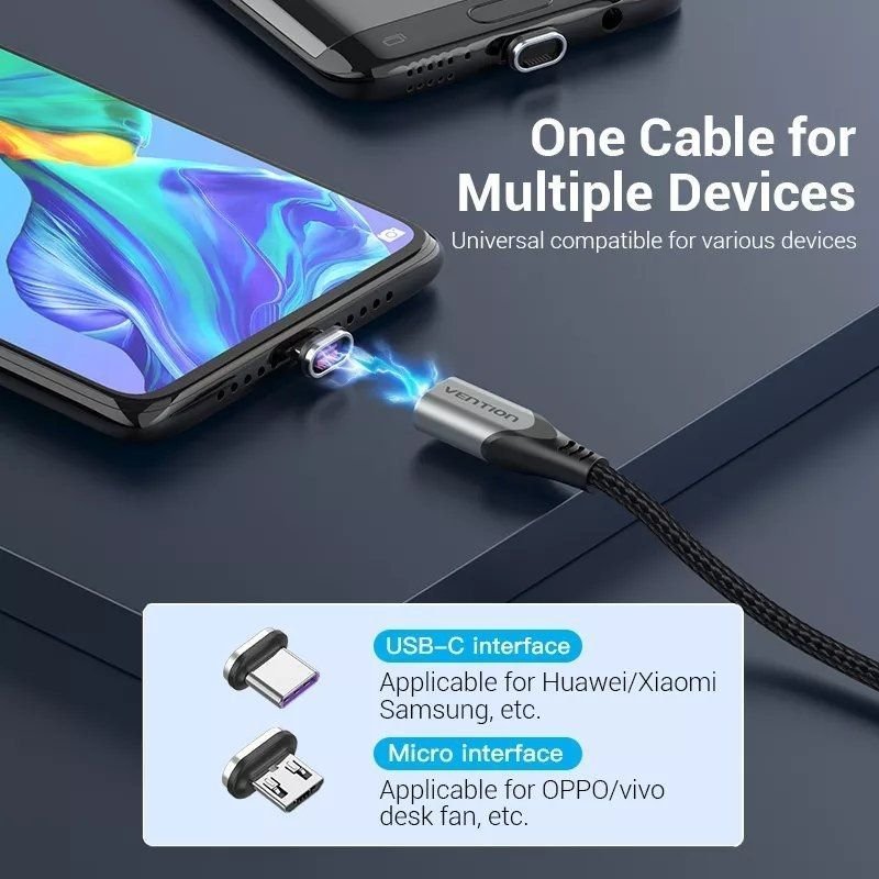 Cable USB 2.0 Vention CQNHD/ USB Macho/ MicroUSB Macho - USB Tipo-C Macho/ 50cm/ Gris - изображение 5