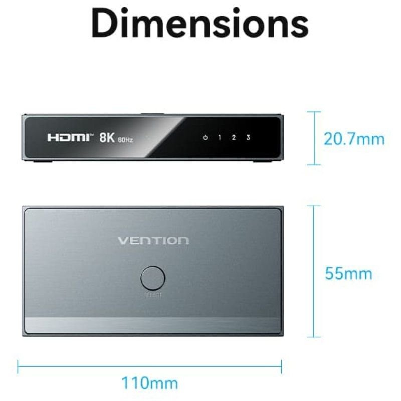 Switch Conmutador 8K HDMI 2.1 Vention AKRH0 HDMI Hembra/ 3x HDMI Hembra/ 1x USB Tipo-C DP - изображение 4