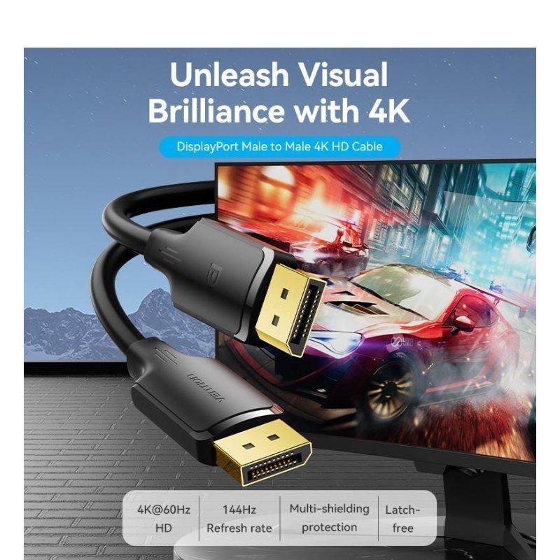 Cable Vention HAKBF/ DisplayPort Macho - DisplayPort 4K Macho/ 1m/ Negro - изображение 2
