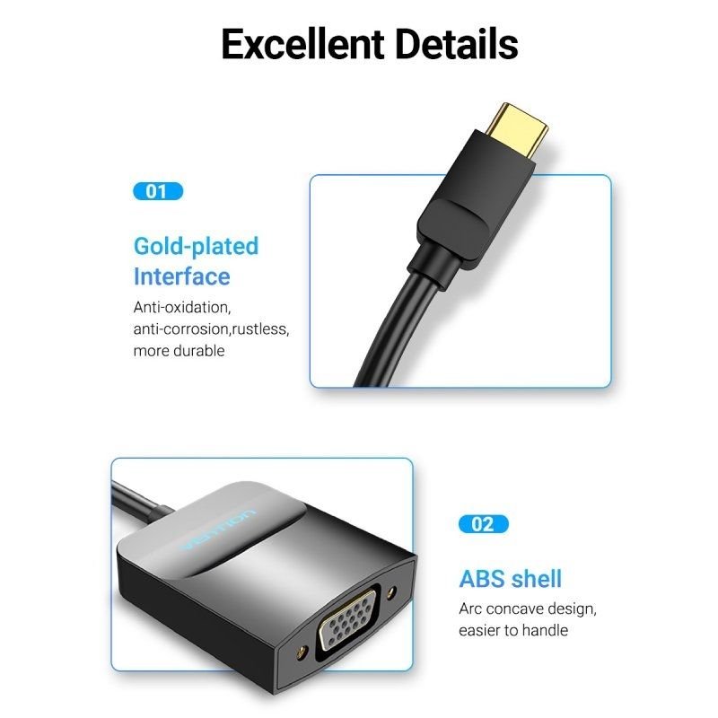 Adaptador USB Tipo-C Vention TDDBB/ USB Tipo-C Macho - VGA Hembra - изображение 2