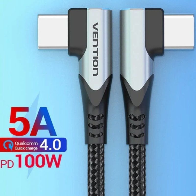 Cable USB 2.0 Tipo-C 90º Vention TANHD/ USB Tipo-C Macho - USB Tipo-C Macho/ Hasta 100W/ 480Mbps/ 50cm/ Gris - изображение 2