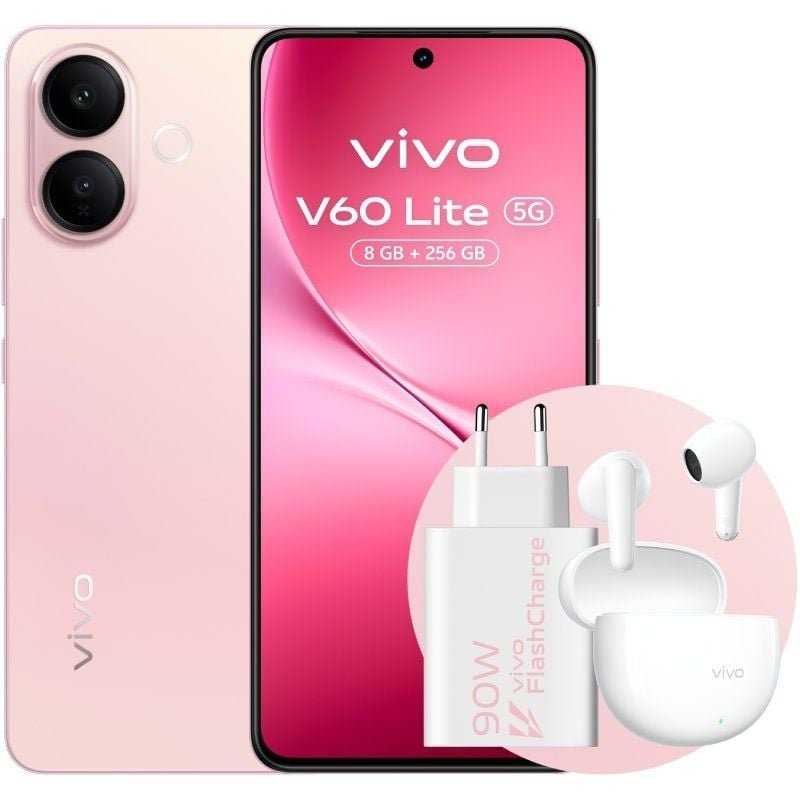 Smartphone Vivo V60 Lite 8GB/ 256GB/ 6.77"/ 5G/ Rosa/ Incluye Cargador 90W y Buds