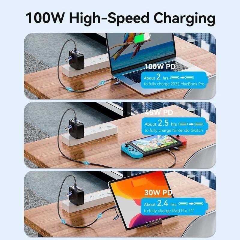 Cable USB 2.0 Tipo-C Vention CTLLF/ USB Tipo-C Macho - USB Macho/ MicroUSB Macho - USB Tipo-C Macho/ Hasta 100W/ 480Mbps/ 1m/ Negro y Azul - изображение 4