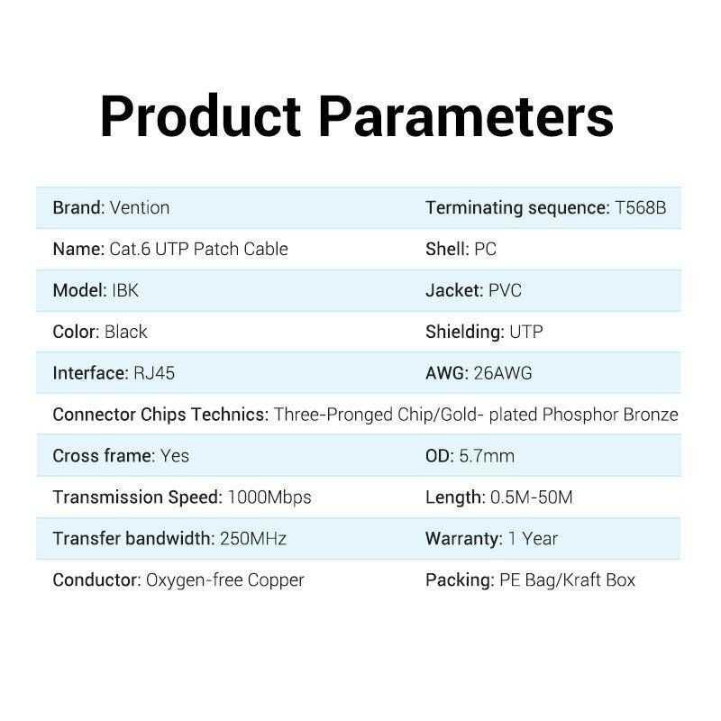 Cable de Red RJ45 26AWG UTP Vention IBKBK Cat.6A/ 8m/ Negro - изображение 5