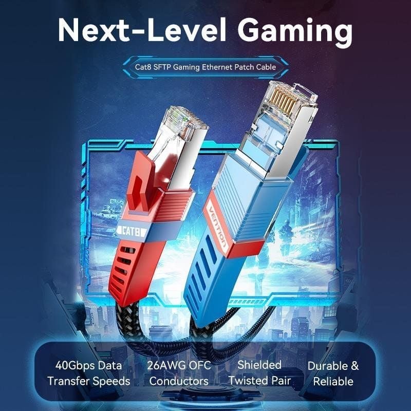 Cable de Red RJ45 SFTP Vention IKJBF Cat.8/ Gaming/ 1m/ Negro - изображение 2
