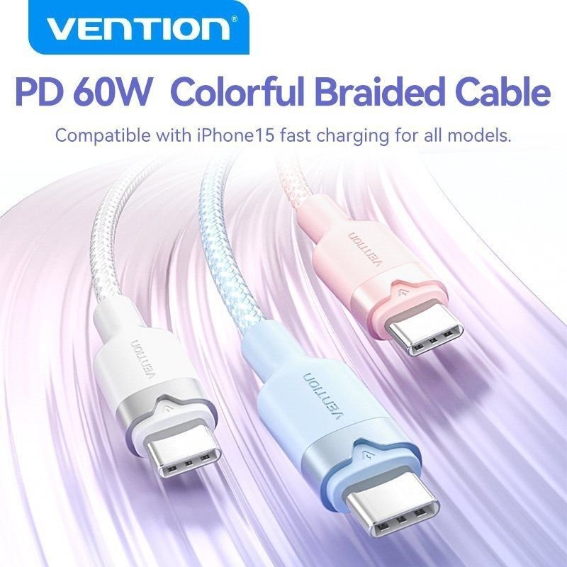 Cable USB 2.0 Tipo-C 3A Vention TRDSF/ USB Tipo-C Macho - USB Tipo-C Macho/ Hasta 60W/ 480Mbps/ 1m/ Azul - изображение 3