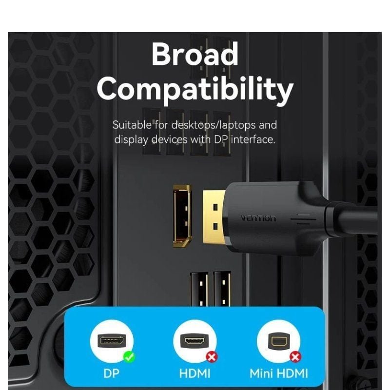 Cable Conversor Vention HAKBH/ DisplayPort Macho - DisplayPort 4K Macho/ 2m/ Negro - изображение 5